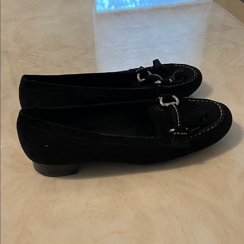 Geox Black Suede Loafers with Silver Buckle